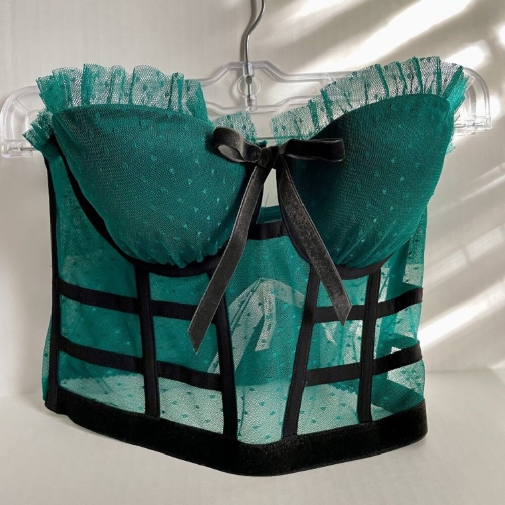 ✨Victoria’s Secret mesh & velvet long line bra top corset bustier sz 32C NWT - Picture 5 of 9